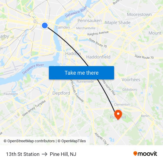 13th St Station to Pine Hill, NJ map