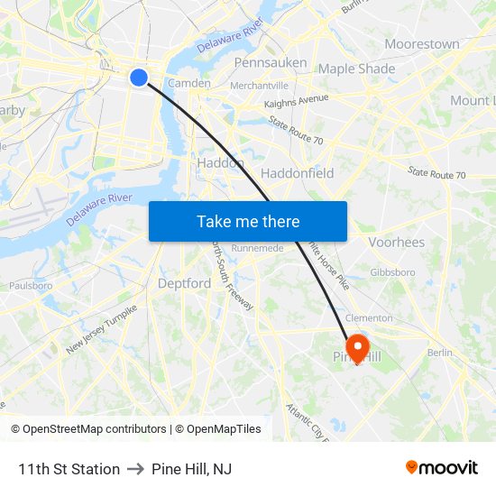 11th St Station to Pine Hill, NJ map