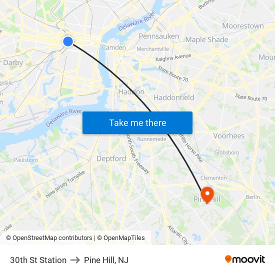 30th St Station to Pine Hill, NJ map