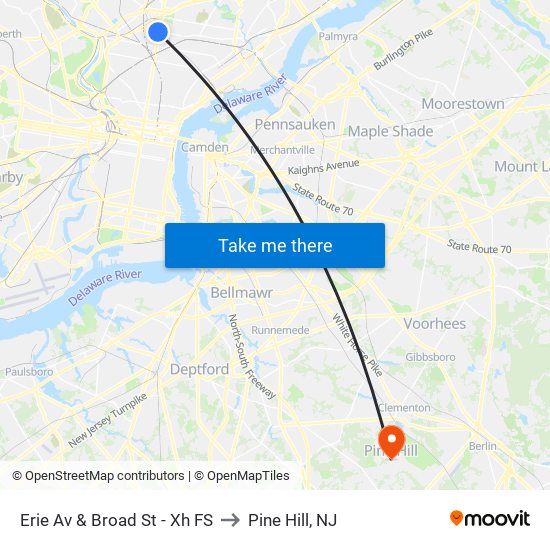 Erie Av & Broad St - Xh FS to Pine Hill, NJ map