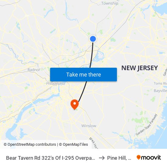 Bear Tavern Rd 322's Of I-295 Overpass to Pine Hill, NJ map