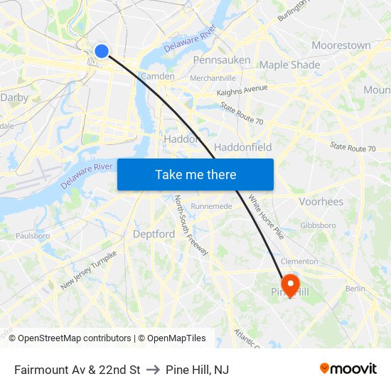 Fairmount Av & 22nd St to Pine Hill, NJ map