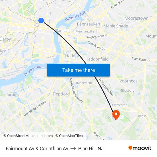 Fairmount Av & Corinthian Av to Pine Hill, NJ map