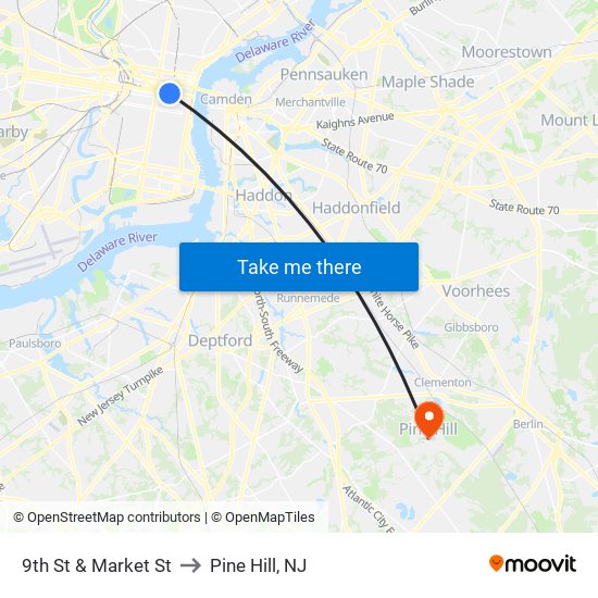 9th St & Market St to Pine Hill, NJ map