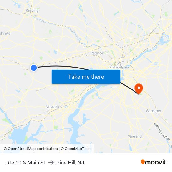 Rte 10 & Main St to Pine Hill, NJ map