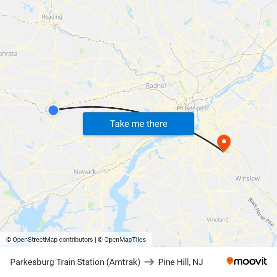 Parkesburg Train Station (Amtrak) to Pine Hill, NJ map