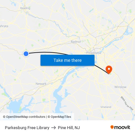 Parkesburg Free Library to Pine Hill, NJ map