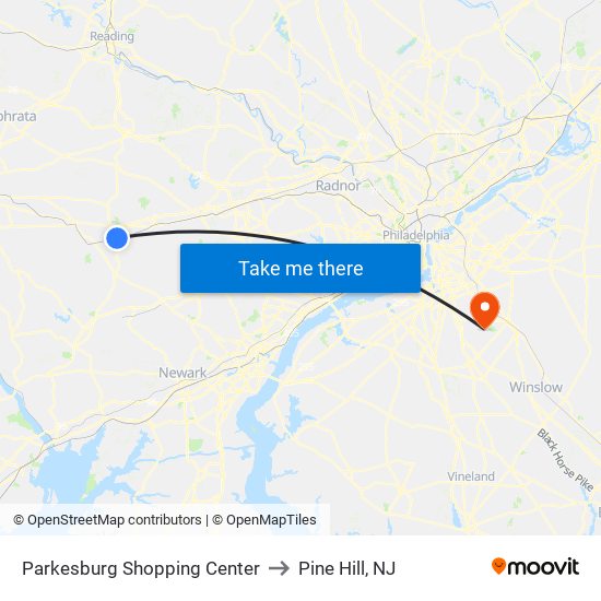 Parkesburg Shopping Center to Pine Hill, NJ map
