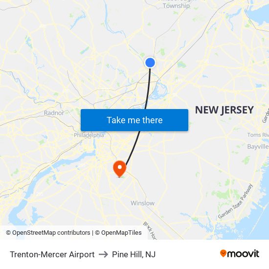 Trenton-Mercer Airport to Pine Hill, NJ map