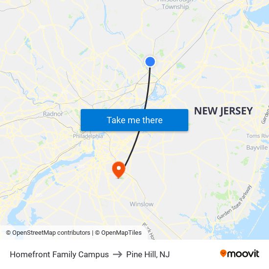 Homefront Family Campus to Pine Hill, NJ map