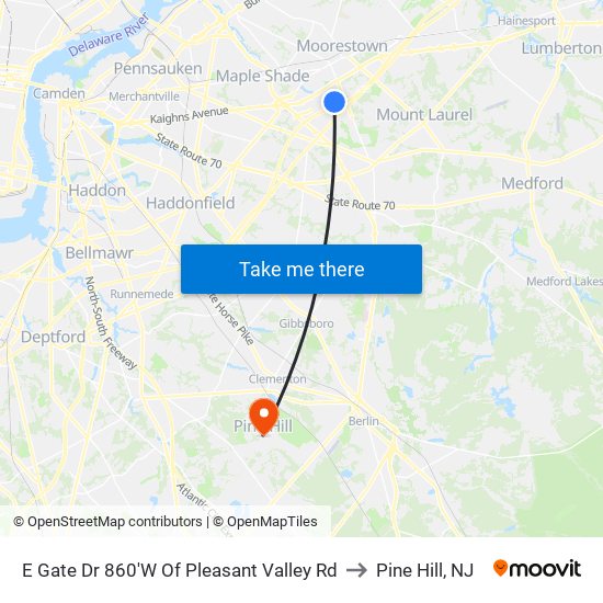 E Gate Dr 860'W Of Pleasant Valley Rd to Pine Hill, NJ map
