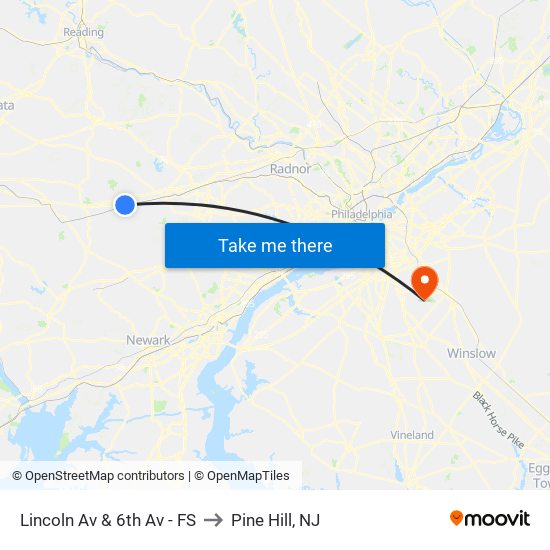 Lincoln Av & 6th Av - FS to Pine Hill, NJ map