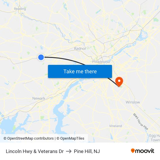 Lincoln Hwy & Veterans Dr to Pine Hill, NJ map