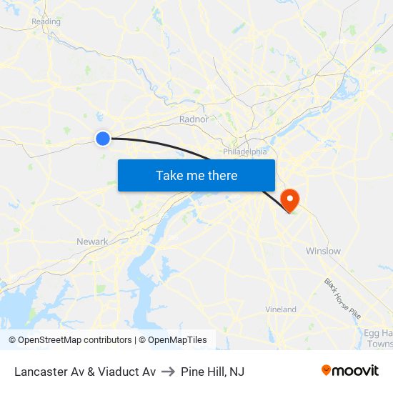 Lancaster Av & Viaduct Av to Pine Hill, NJ map