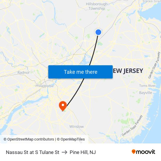 Nassau St at S Tulane St to Pine Hill, NJ map