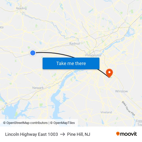 Lincoln Highway East 1003 to Pine Hill, NJ map