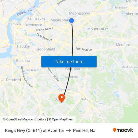 Kings Hwy (Cr 611) at Avon Ter to Pine Hill, NJ map