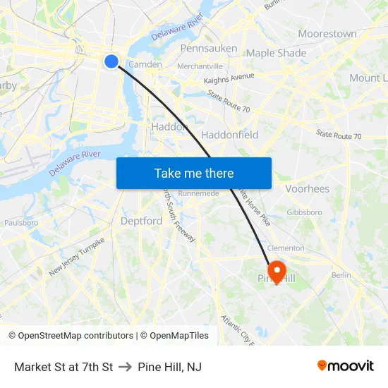 Market St at 7th St to Pine Hill, NJ map