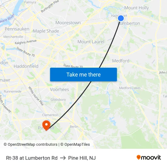 Rt-38 at Lumberton Rd to Pine Hill, NJ map