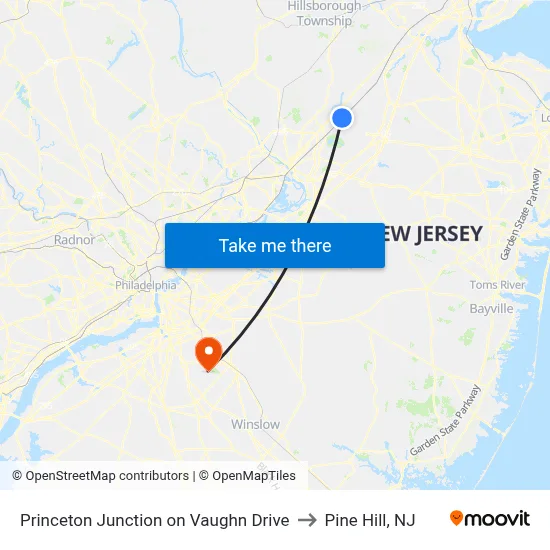 Princeton Junction on Vaughn Drive to Pine Hill, NJ map