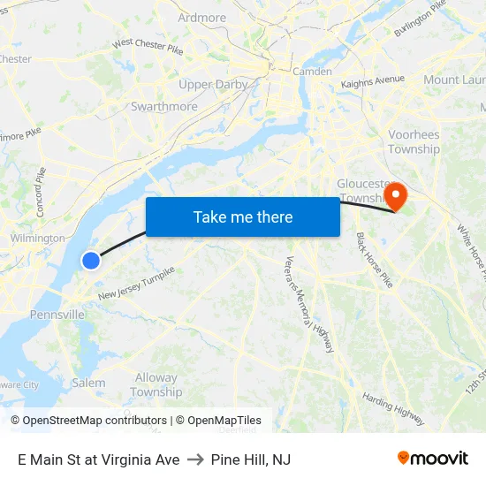 E Main St at Virginia Ave to Pine Hill, NJ map
