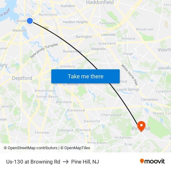 Us-130 at Browning Rd to Pine Hill, NJ map