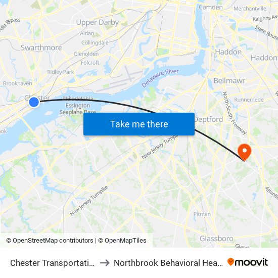 Chester Transportation Center to Northbrook Behavioral Health Hospital map