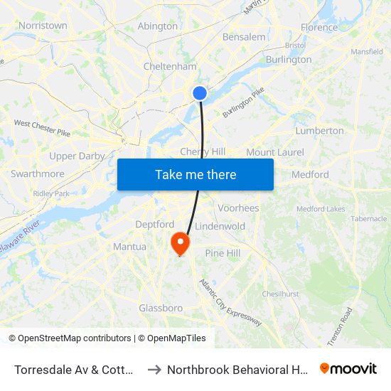 Torresdale Av & Cottman Av Loop to Northbrook Behavioral Health Hospital map