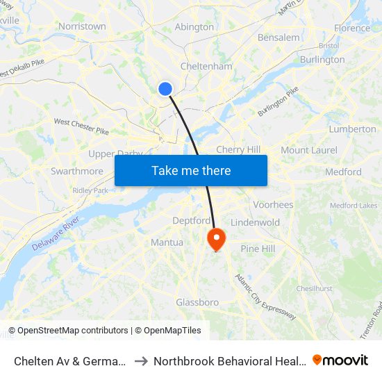 Chelten Av & Germantown Av to Northbrook Behavioral Health Hospital map