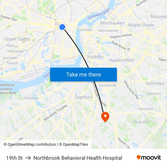 19th St to Northbrook Behavioral Health Hospital map