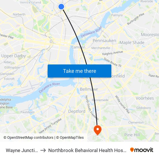 Wayne Junction to Northbrook Behavioral Health Hospital map