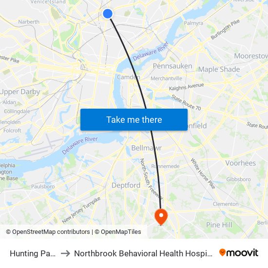 Hunting Park to Northbrook Behavioral Health Hospital map