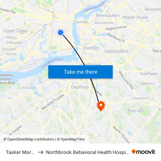 Tasker Morris to Northbrook Behavioral Health Hospital map