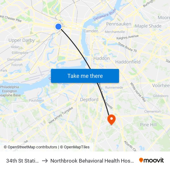 34th St Station to Northbrook Behavioral Health Hospital map