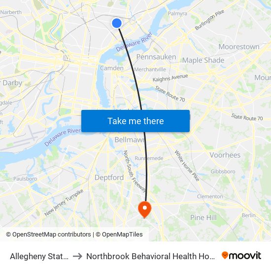 Allegheny Station to Northbrook Behavioral Health Hospital map