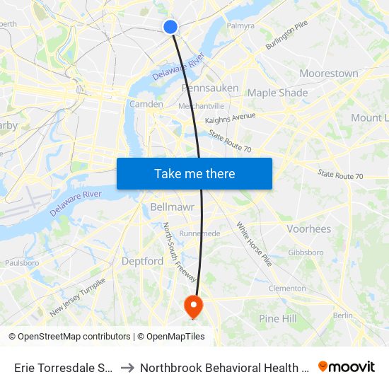 Erie Torresdale Station to Northbrook Behavioral Health Hospital map
