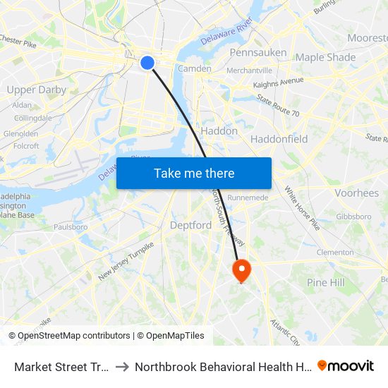 Market Street Trolley to Northbrook Behavioral Health Hospital map