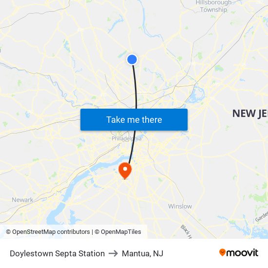 Doylestown Septa Station to Mantua, NJ map