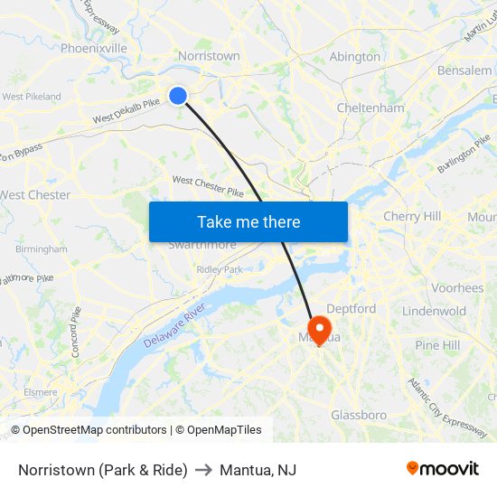 Norristown (Park & Ride) to Mantua, NJ map