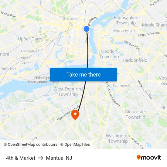 4th & Market to Mantua, NJ map