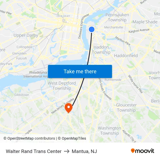 Walter Rand Trans Center to Mantua, NJ map