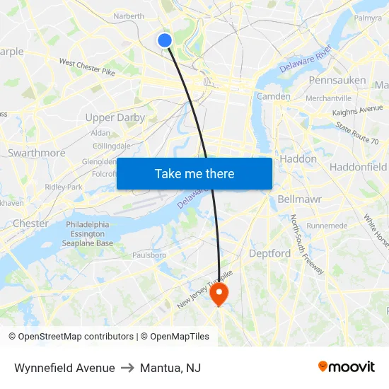 Wynnefield Avenue to Mantua, NJ map