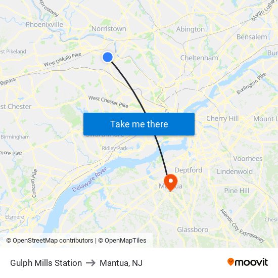 Gulph Mills Station to Mantua, NJ map