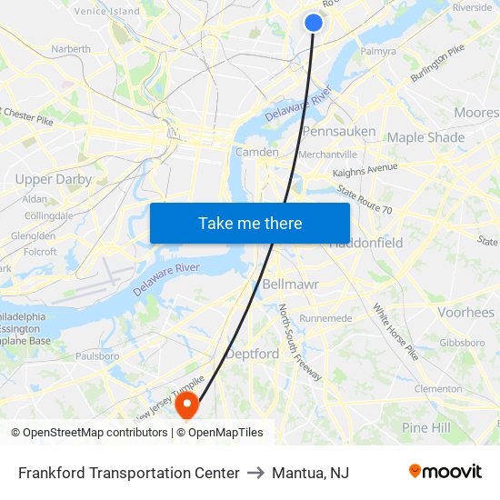 Frankford Transportation Center to Mantua, NJ map