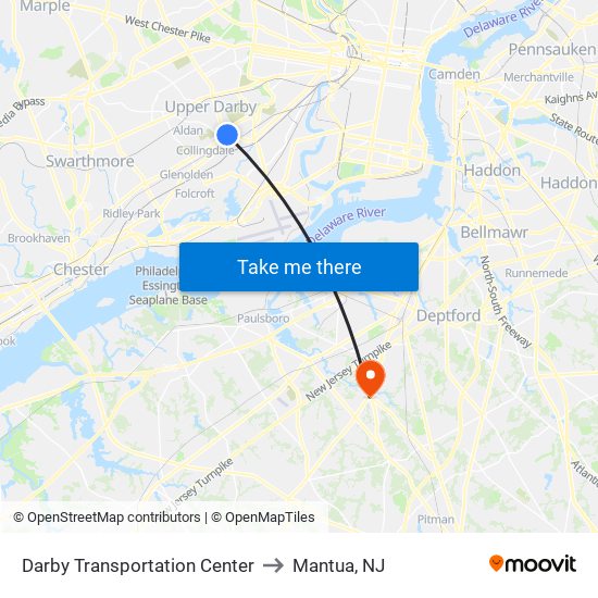 Darby Transportation Center to Mantua, NJ map