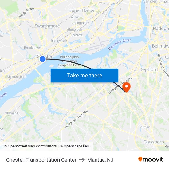 Chester Transportation Center to Mantua, NJ map