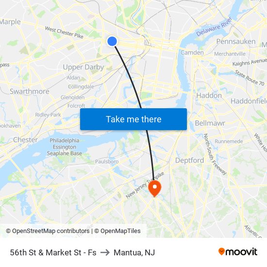 56th St & Market St - Fs to Mantua, NJ map