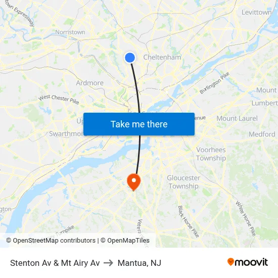 Stenton Av & Mt Airy Av to Mantua, NJ map