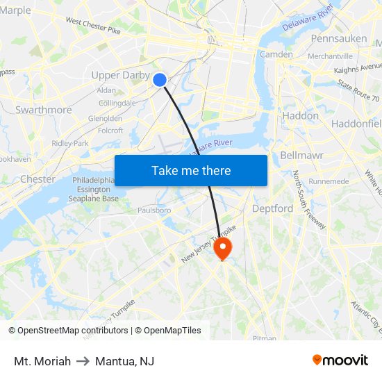 Mt. Moriah to Mantua, NJ map