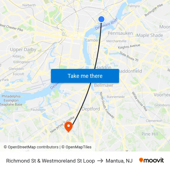 Richmond St & Westmoreland St Loop to Mantua, NJ map